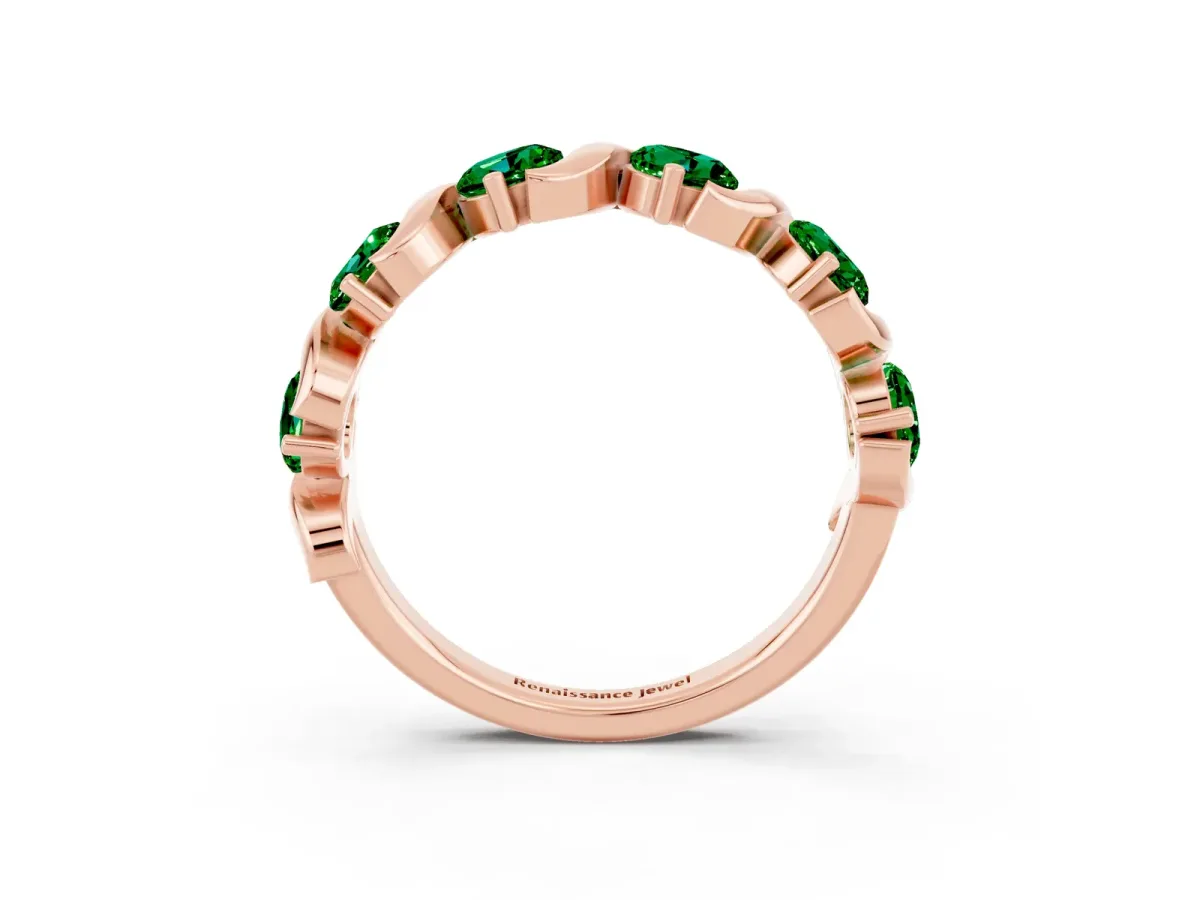 Six-Stone Round Emerald Wave Band with Shared Prong Setting Rose gold