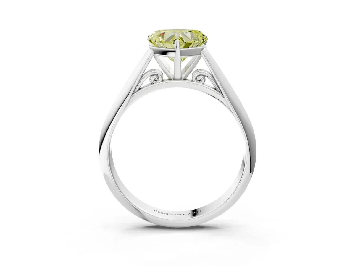 Fancy Yellow Heart Cut Diamond Solitaire Engagement Ring with Cathedral Setting and Four-Prong Mount Silver