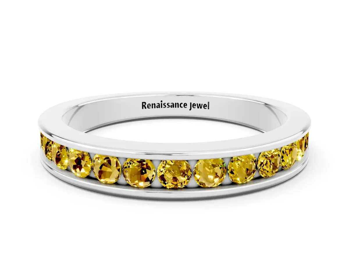 Channel Set Round Yellow Sapphire Eternity Band Silver