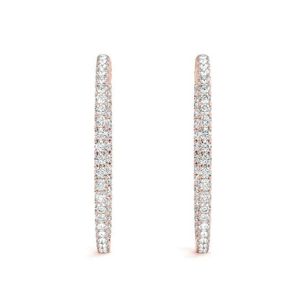 Round Cut Diamond Pave Hoop Earrings with Shared Prong Setting Rose gold