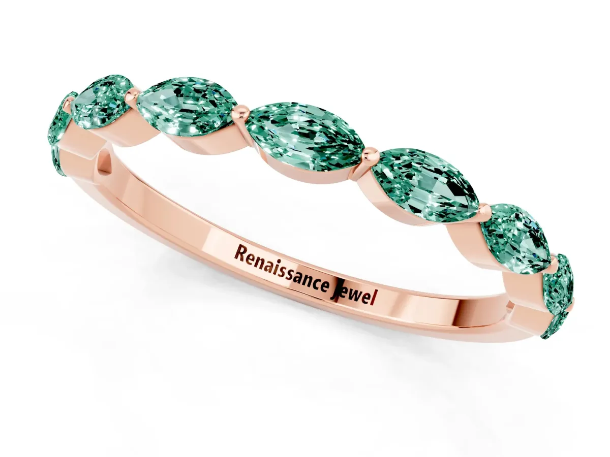 Marquise Green Sapphire Half Eternity Band with Prong Setting Rose gold