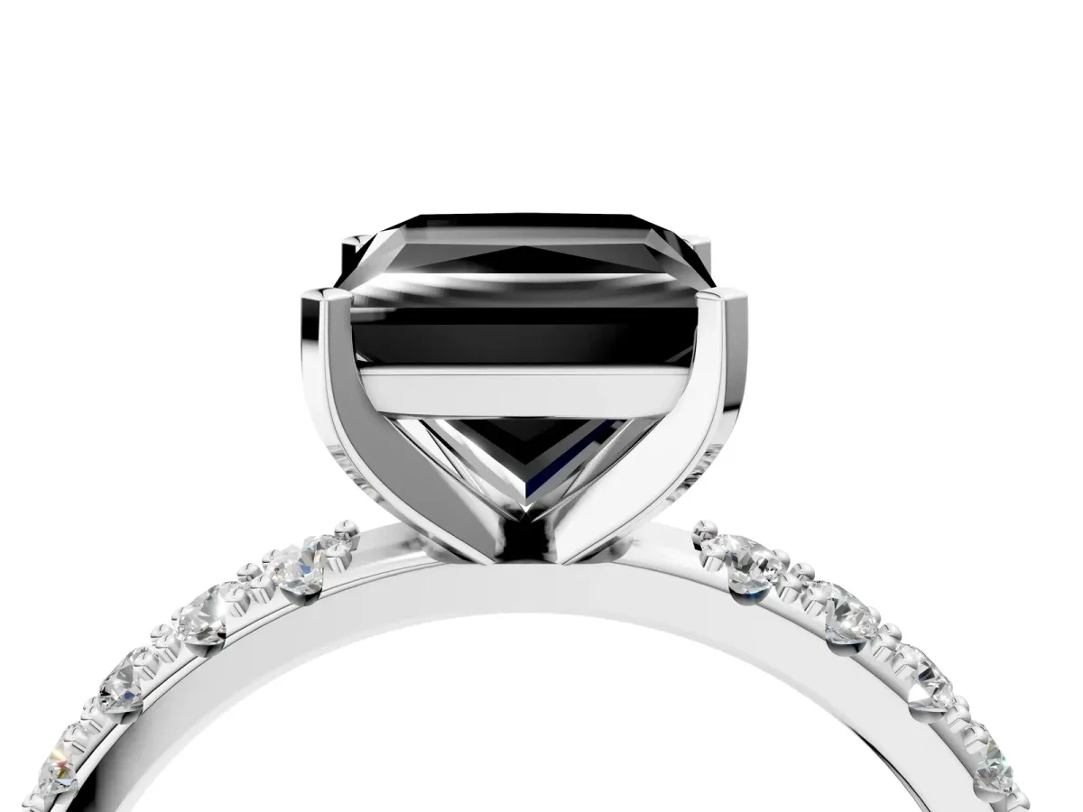 Fancy Black Princess Cut Diamond Solitaire Pavé Band with Four-Prong Setting Silver