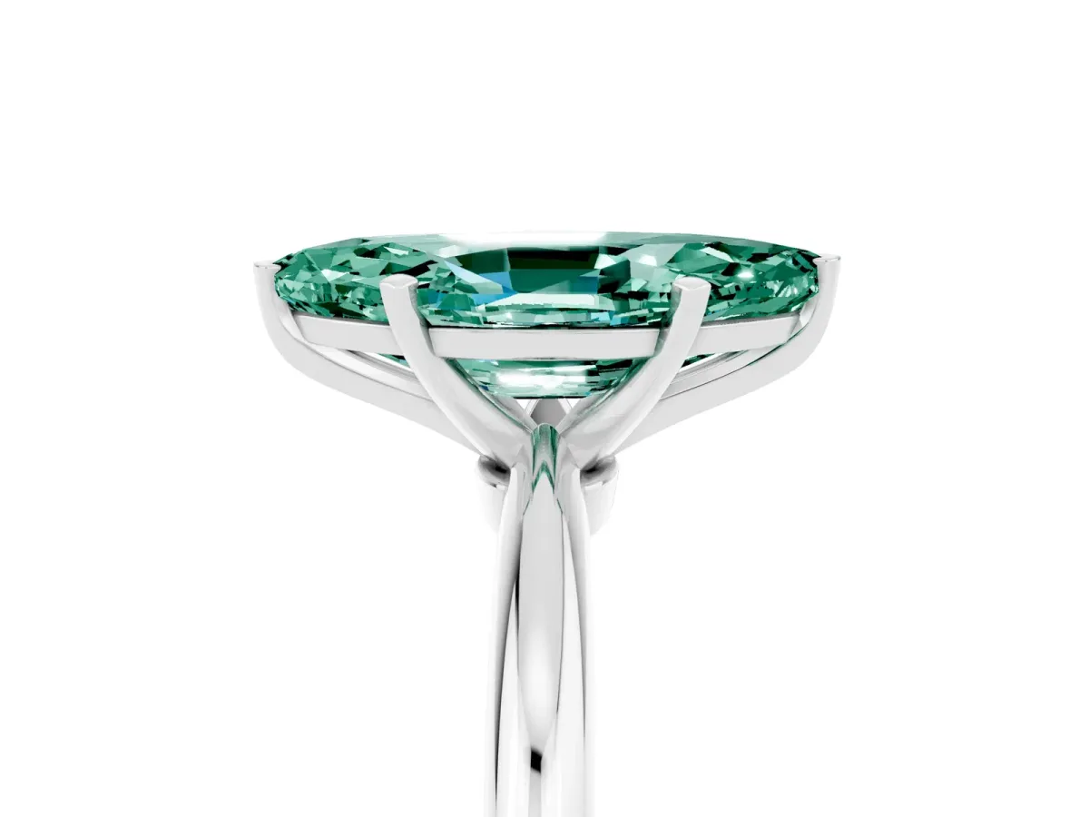 Marquise Cut Green Sapphire Solitaire Ring with Six-Prong Setting and Classic Band Silver