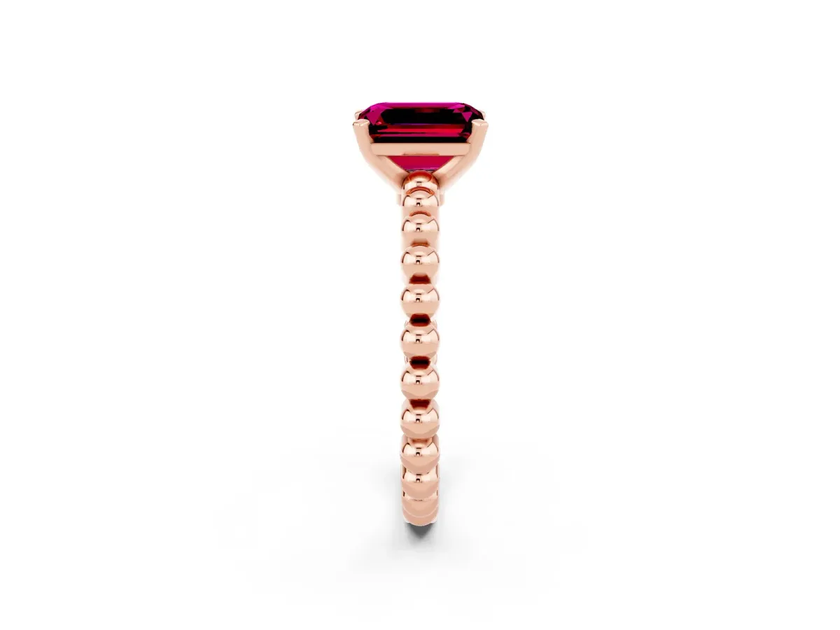 Emerald Cut Garnet Solitaire Ring with Beaded Band and Prong Setting Rose gold