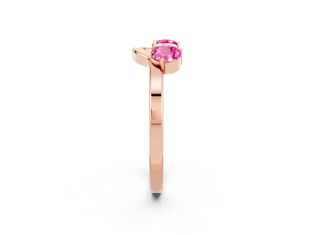 Dual Round Pink Sapphire Open Band Ring with Prong Setting Rose gold