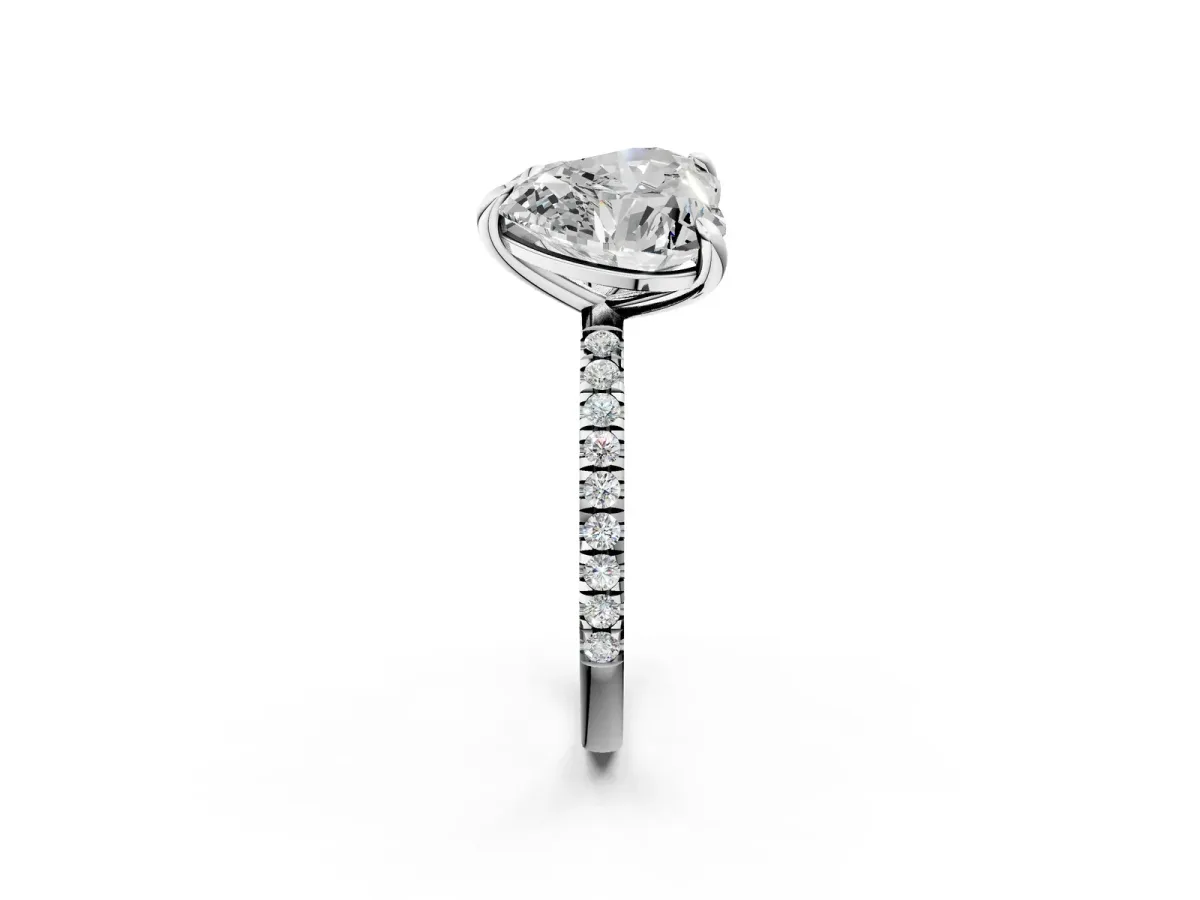 Oval and Heart Toi Moi Ring with Prong Setting and Pave Band Silver