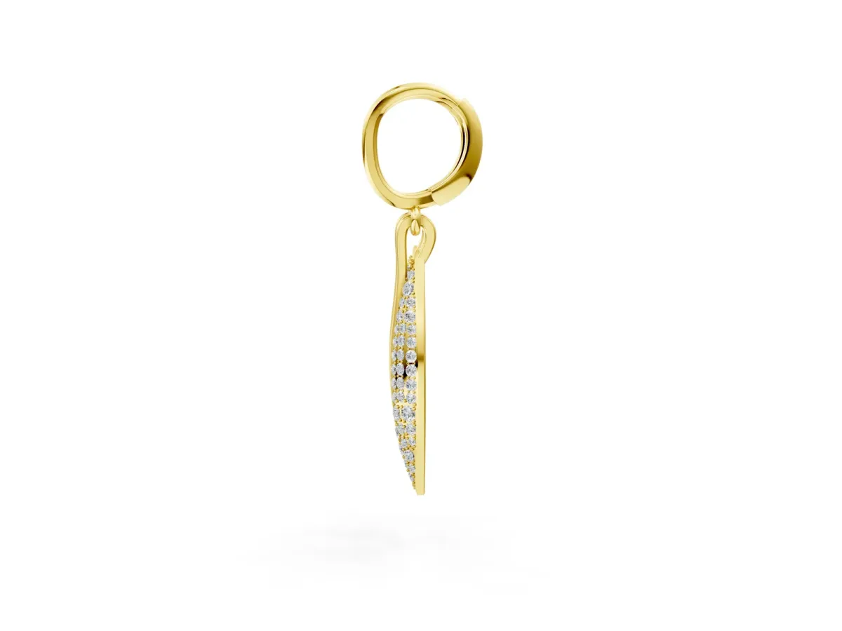 Round Diamond Pavé Leaf Huggie Drop Earrings Yellow gold