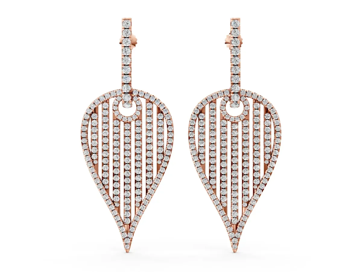 Round Diamond Striped Teardrop Statement Drop Earrings Rose gold