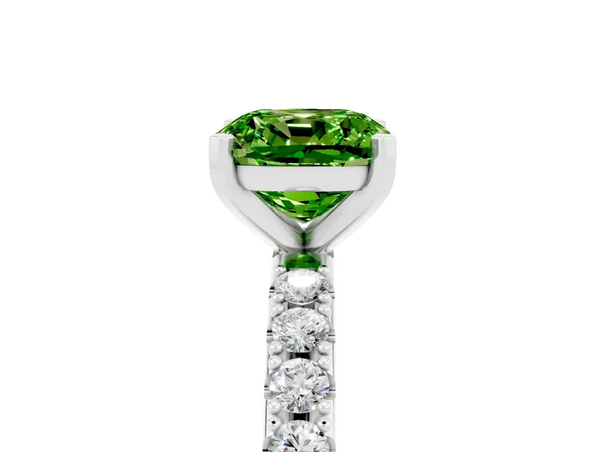 Cushion Cut Peridot Solitaire Pavé Band with Four-Prong Setting Platinum