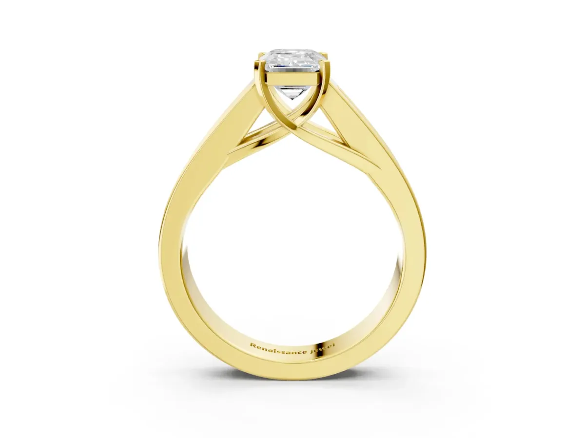 Emerald Cut Cut Channel Set Solitaire Ring with Four-Prong Setting Yellow gold