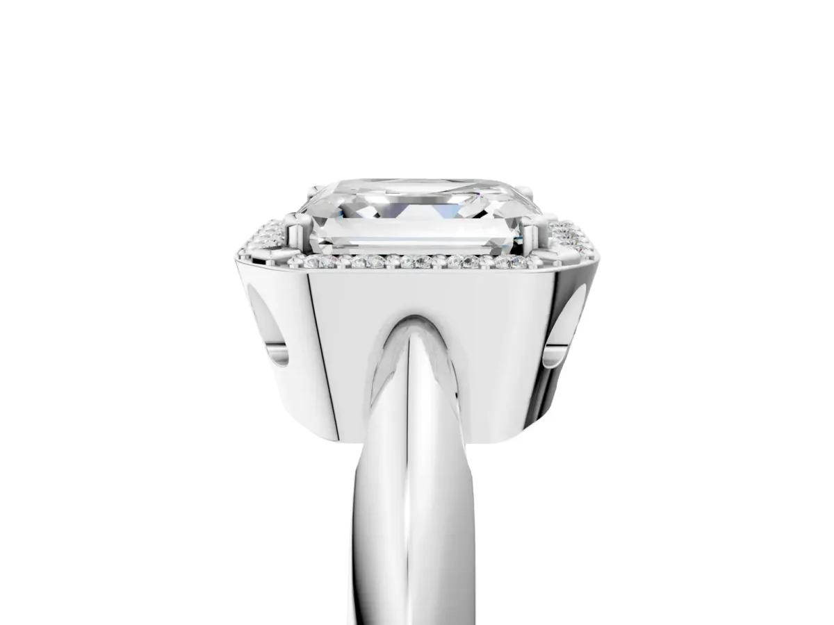 Asscher Cut Cut Diamond Halo Engagement Ring with Split Shank and Four-Prong Setting Platinum