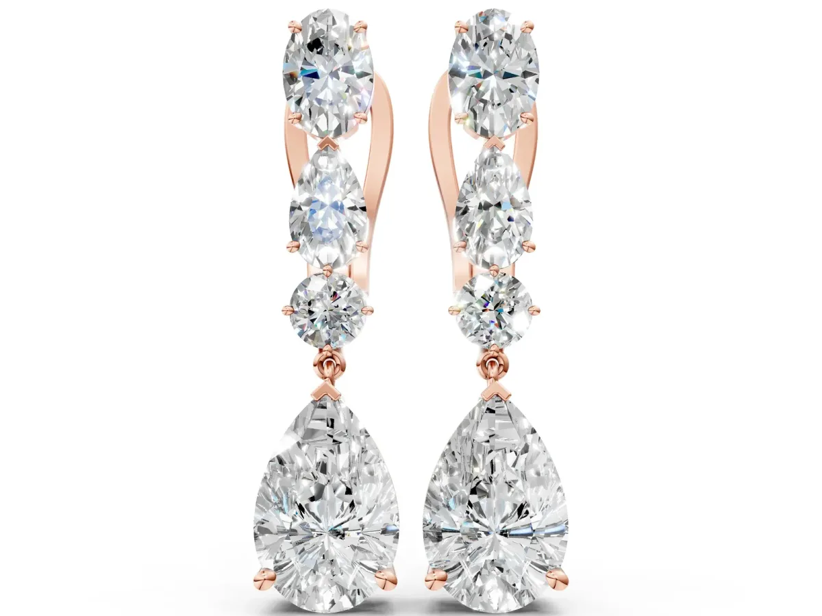 Oval, Pear and Round Diamond Huggie Drop Earrings Rose gold
