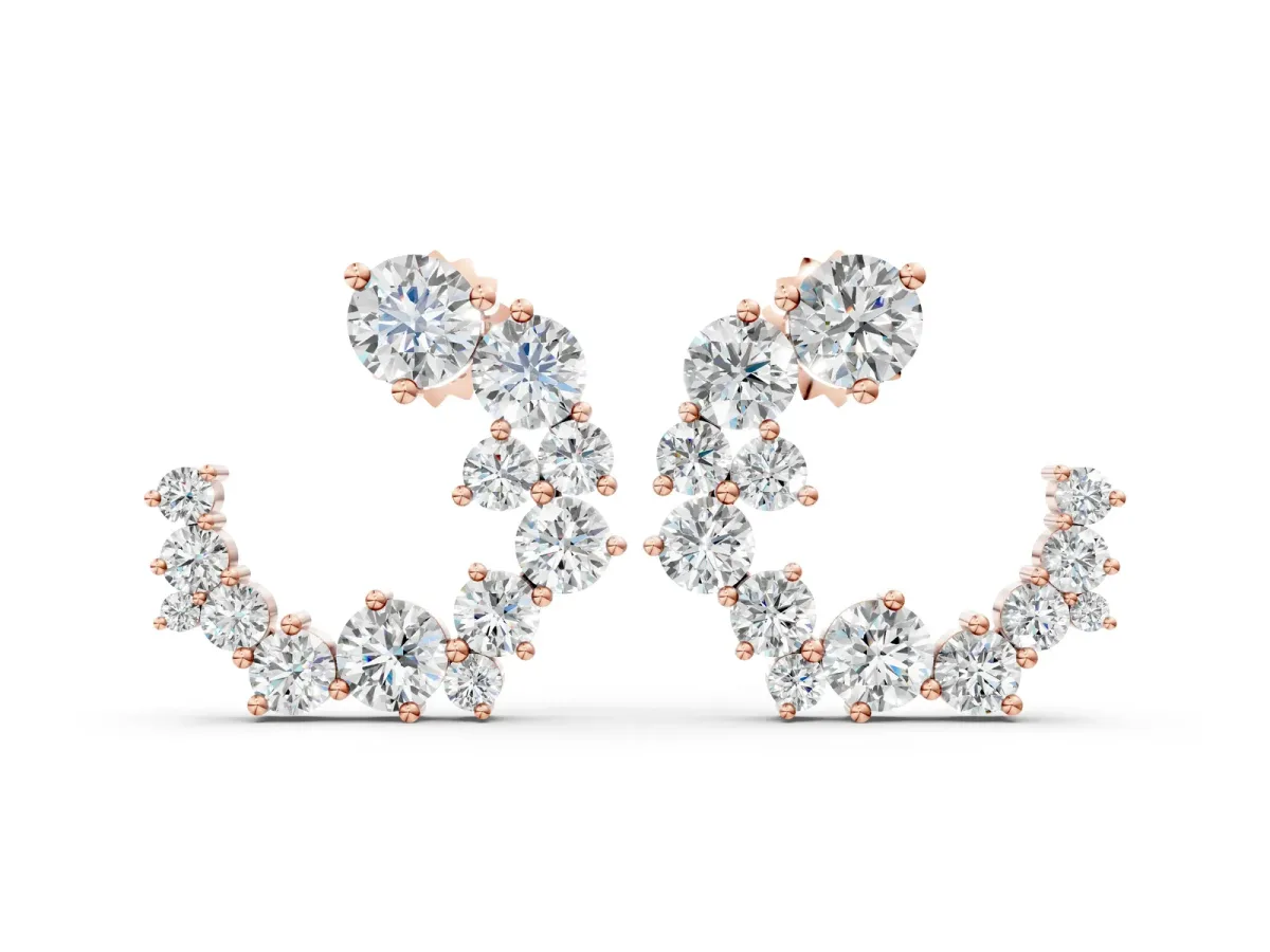 Round Diamond Hydrangea Bouquet Open Hoop Earrings Rose gold