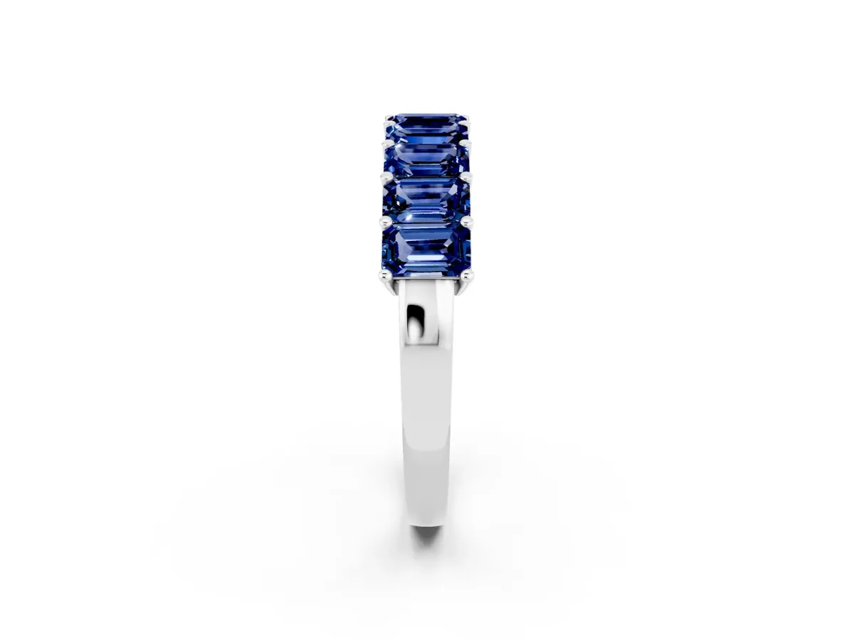 Emerald Cut Blue Sapphire Prong-Set Eternity Band Platinum