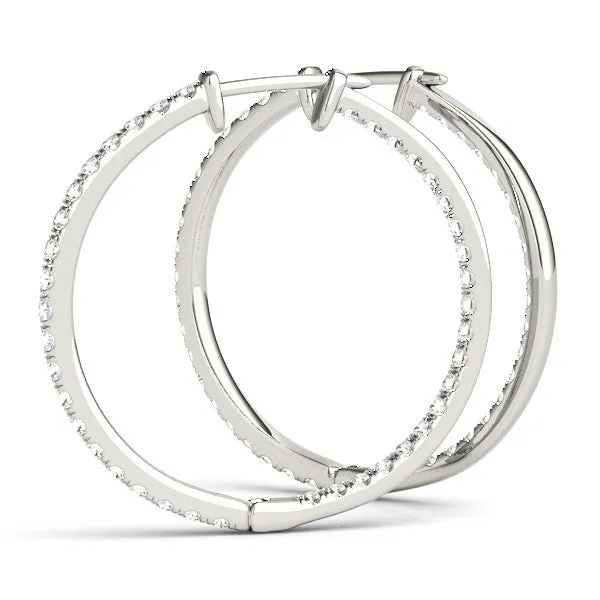 Round Diamond Pave Hoop Earrings with Channel Setting White gold