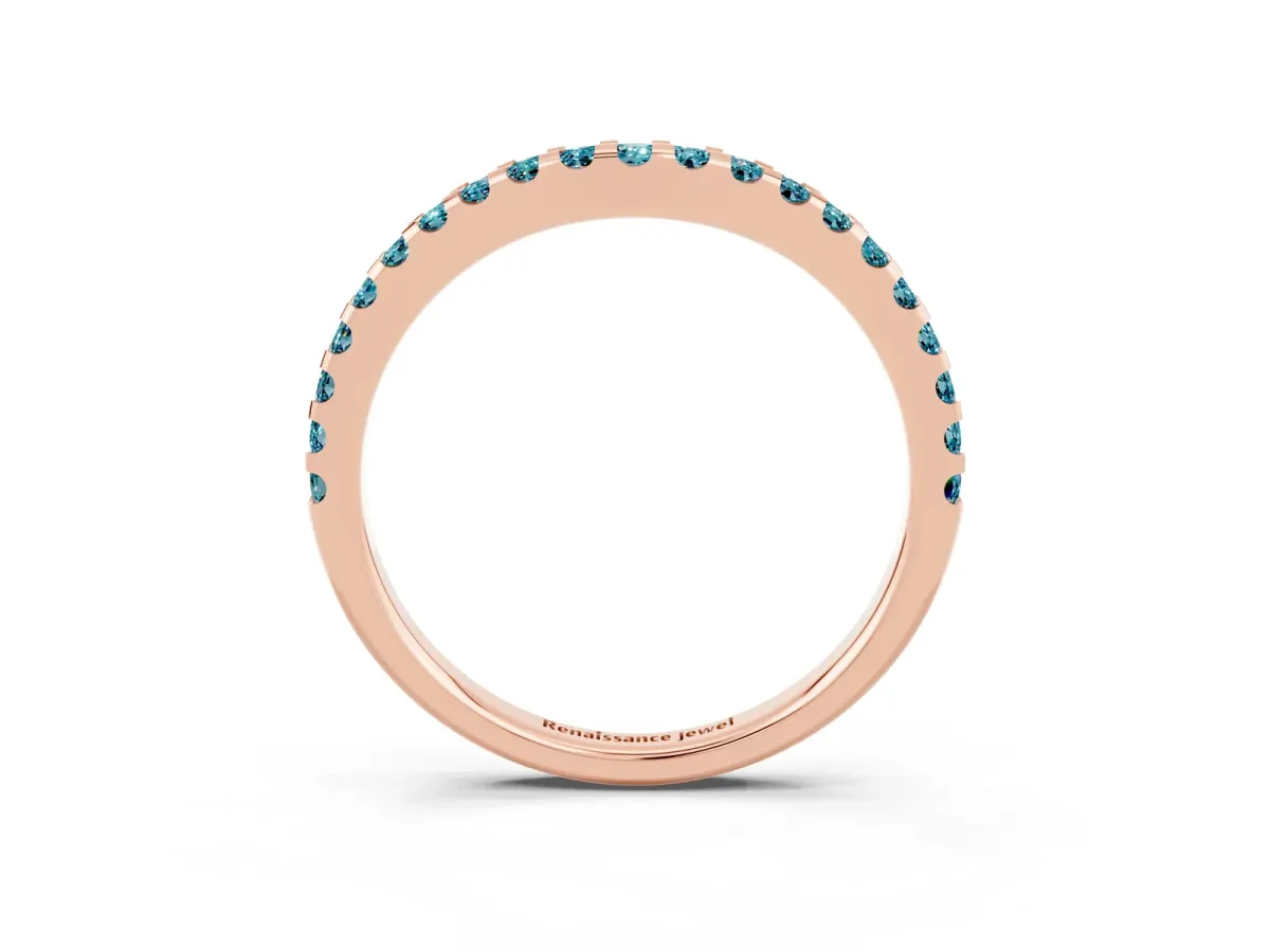 Round Blue Topaz Pavé Curved Wedding Band Rose gold