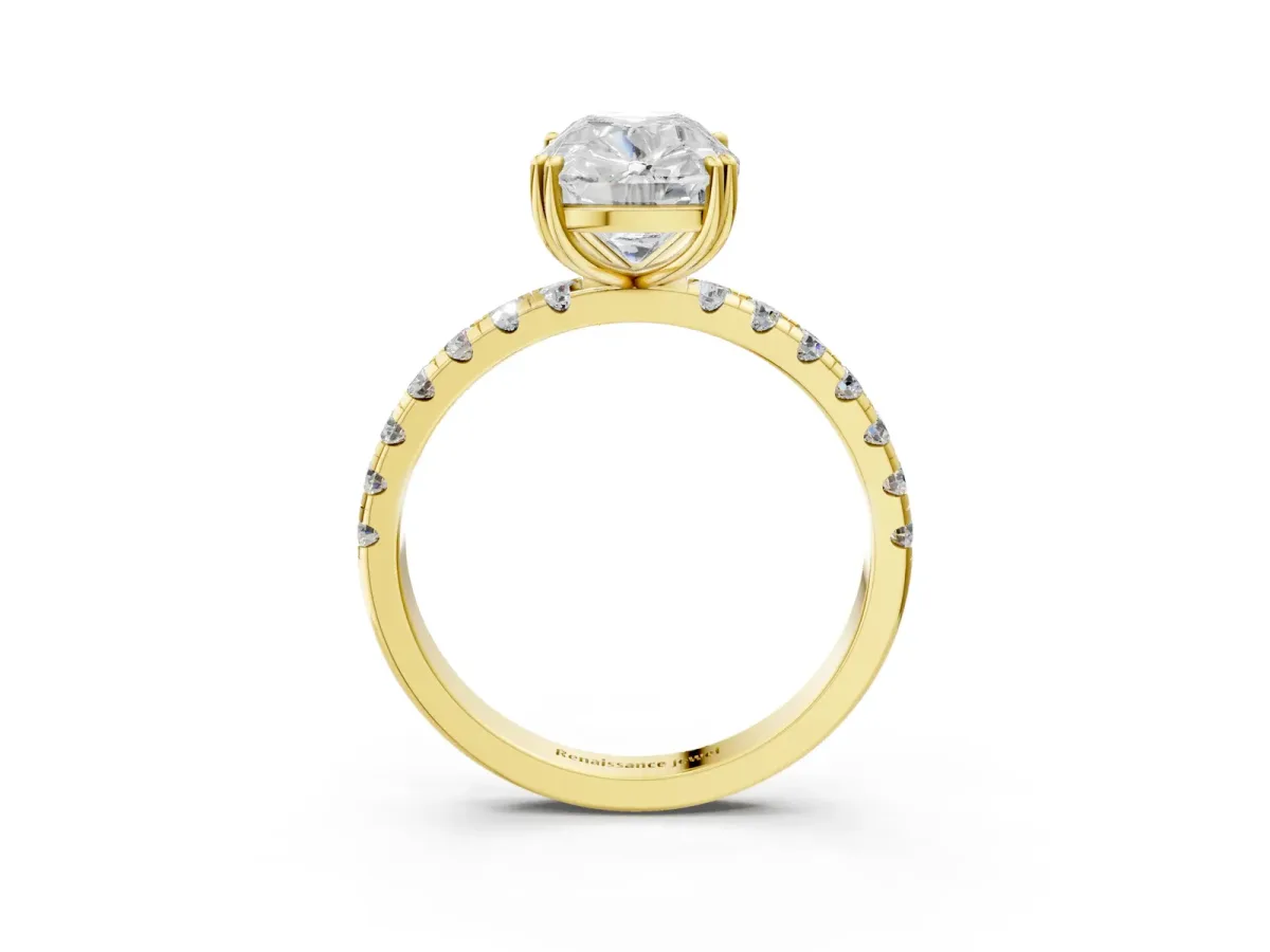 Old Mine Elongated Cushion Diamond Pave Band Ring Yellow gold