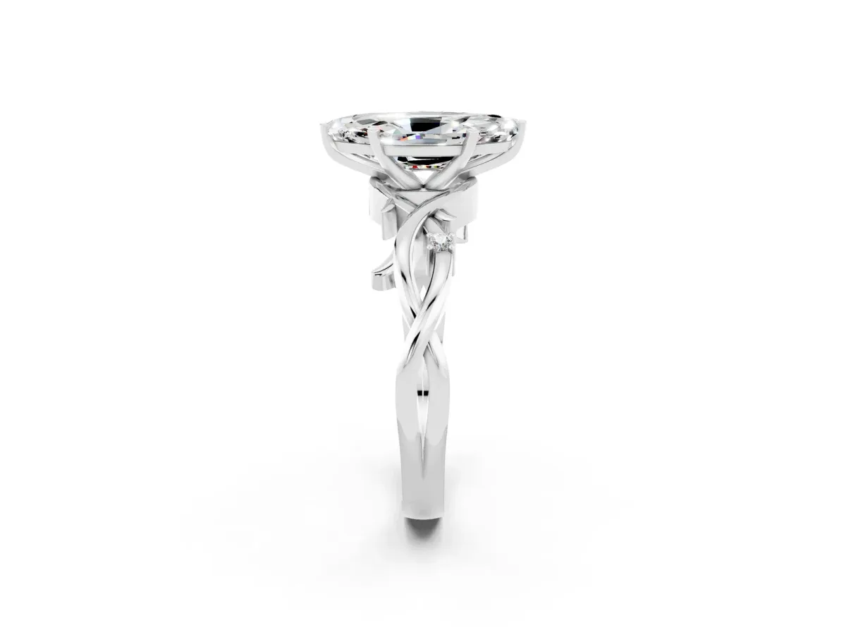 Marquise Cut Moissanite Solitaire Ring with Twisted Band and Prong Setting Silver