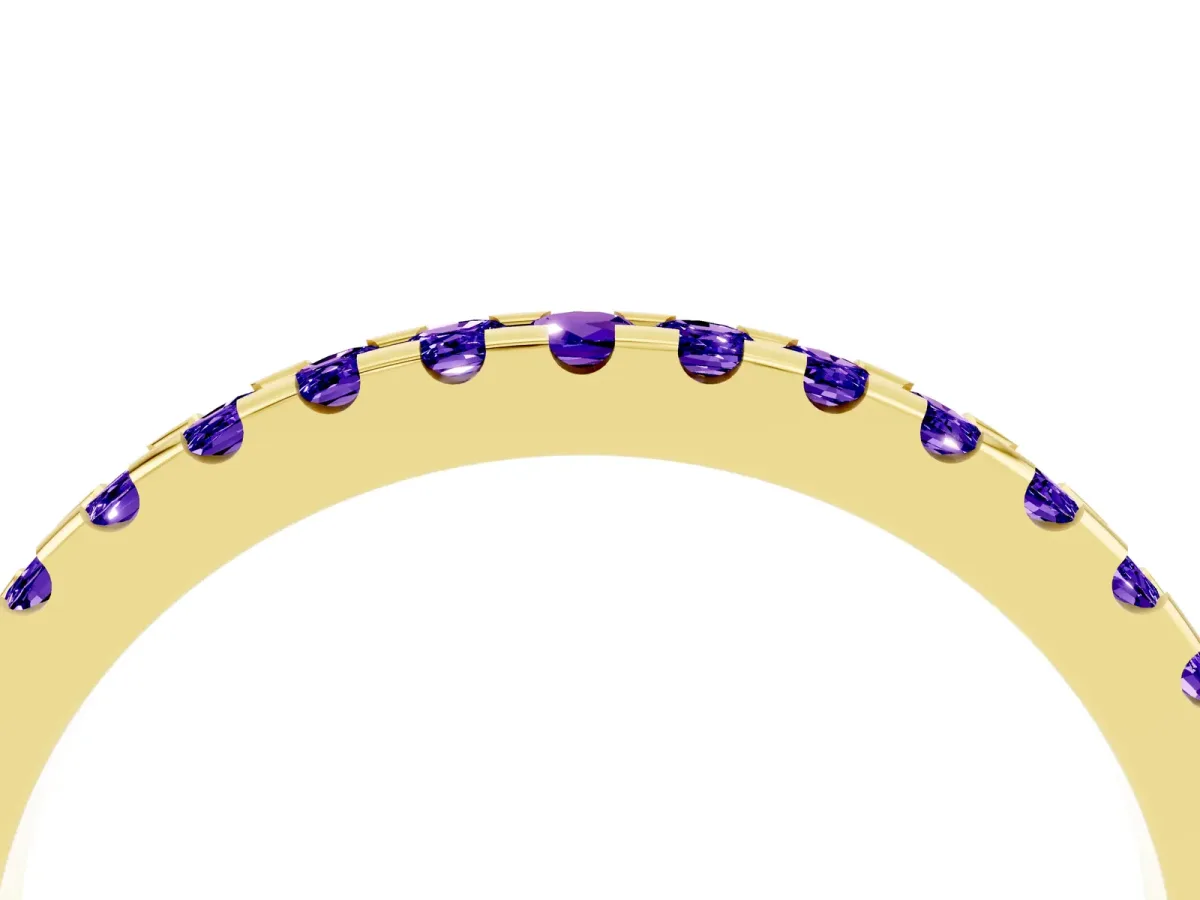Round Tanzanite Pavé Set Eternity Band with Micro Prong Setting Yellow gold