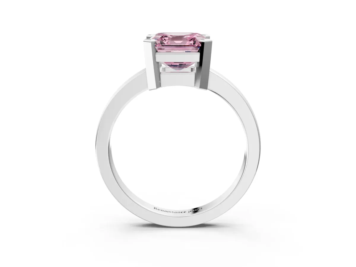 Fancy Pink Asscher Cut Cut Solitaire Ring with Four-Prong Setting and Classic Band White gold