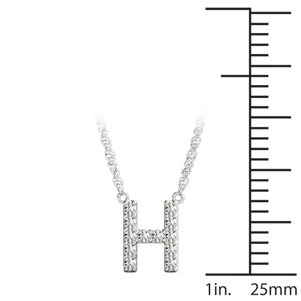 Pavé Round Diamond Letter H Initial Pendant Silver