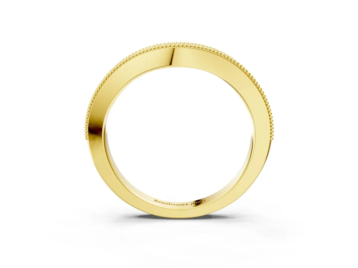 Round Brilliant Milgrain Bezel Set Diamond Wave Band Yellow gold