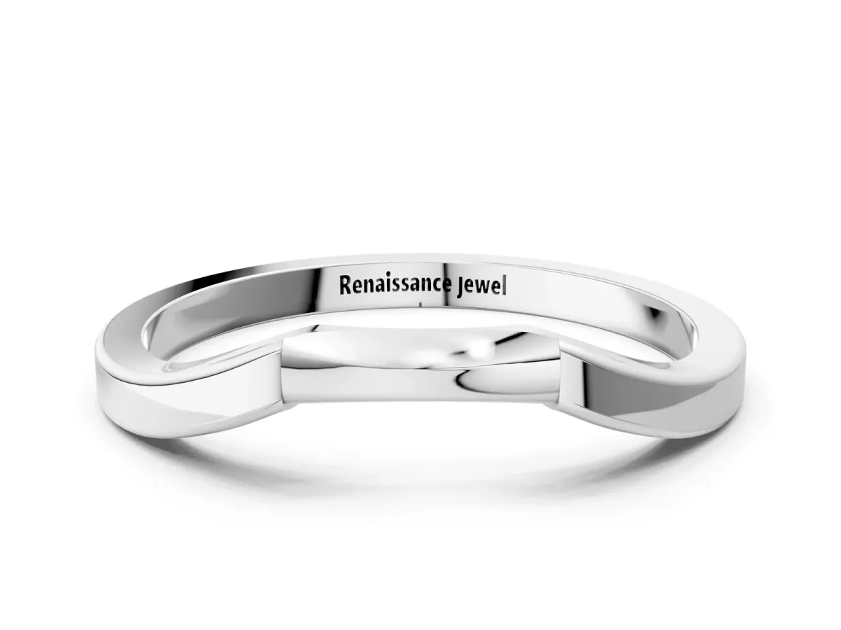 Contoured Solitaire Round Bezel Set Wedding Band Silver
