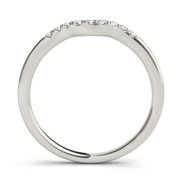 Curved Diamond Wedding Band with Round Cut Stones and Shared Prong Setting Silver