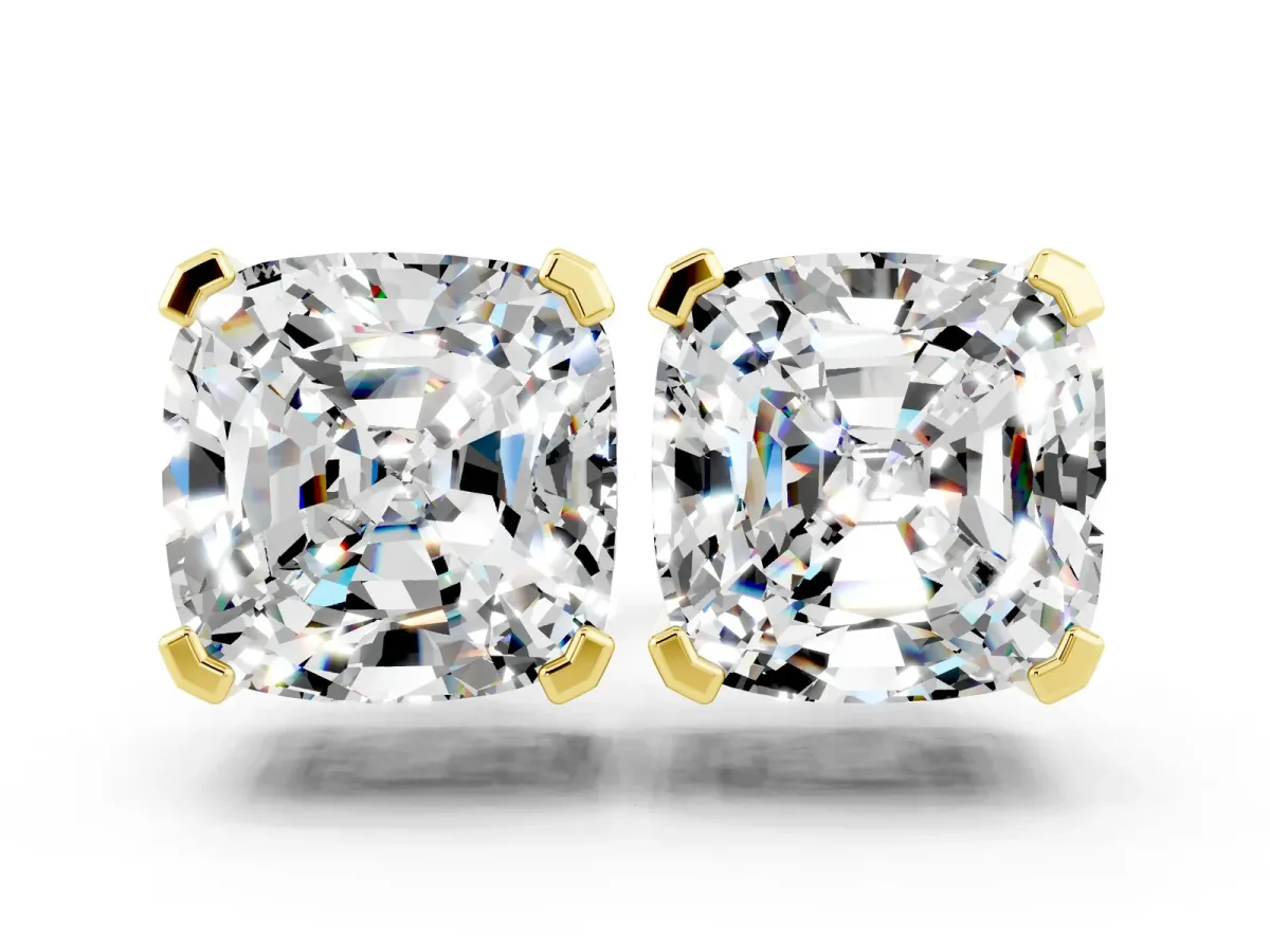 Cushion Cut Moissanite Stud Earrings Yellow gold