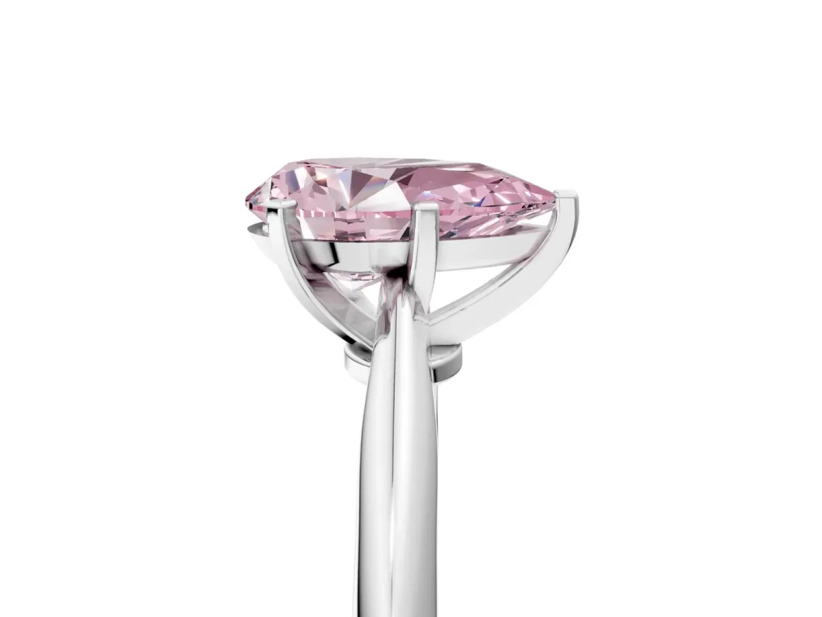 Fancy Pink Pear Cut Diamond Solitaire Engagement Ring with Classic Band and Four-Prong Setting Silver