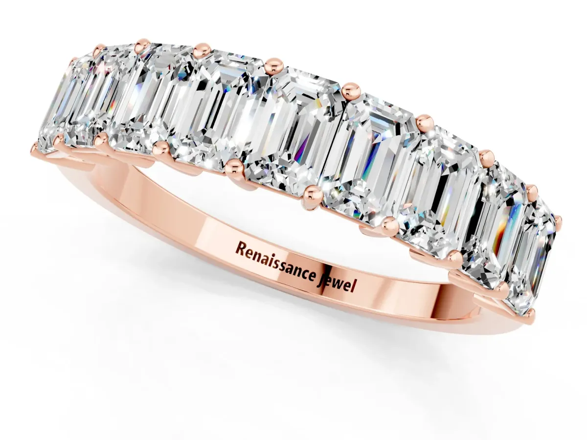 Emerald Cut Moissanite Prong-Set Eternity Band Rose gold