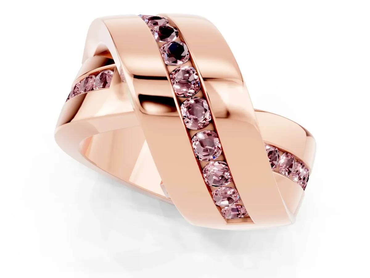 Pavé Round Morganite Crossover Band with Channel Setting Rose gold