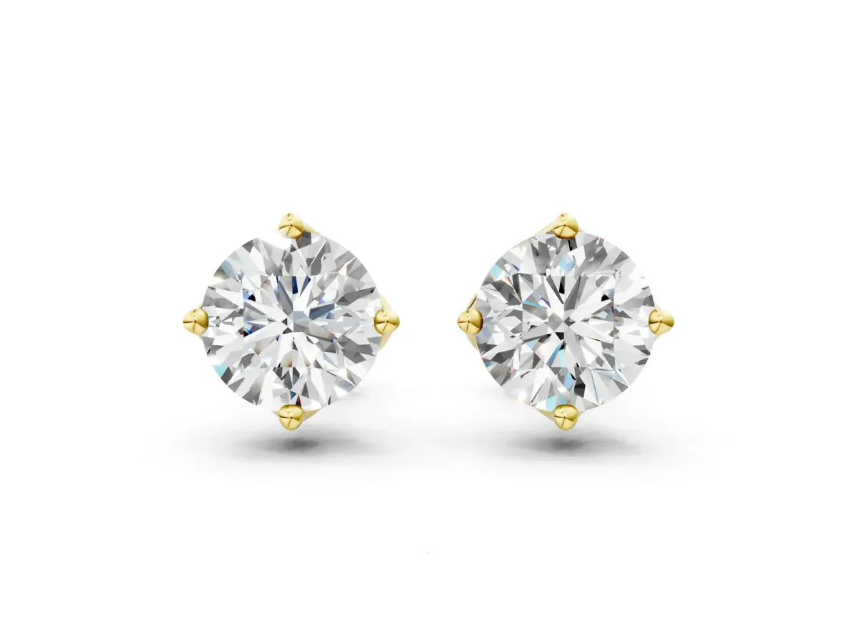 Round Diamond Flower Petal Solitaire Stud Earrings Yellow gold