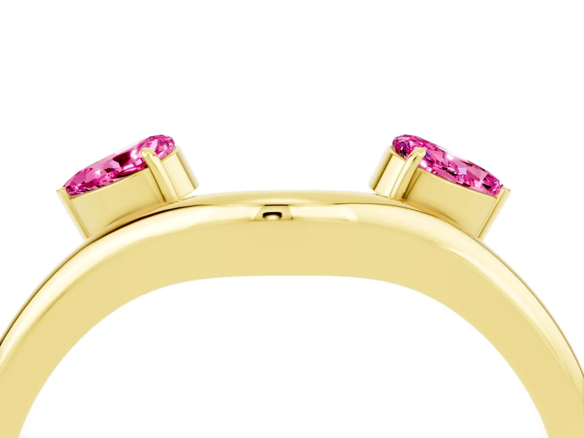 Pear Cut Pink Sapphire Two-Stone Open Band Ring with Prong Setting Yellow gold