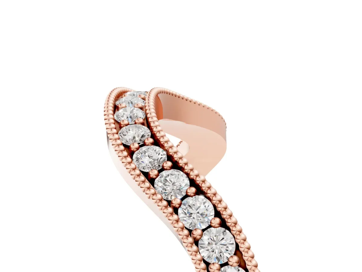 Curved Milgrain Round Diamond Pavé Wedding Band Rose gold