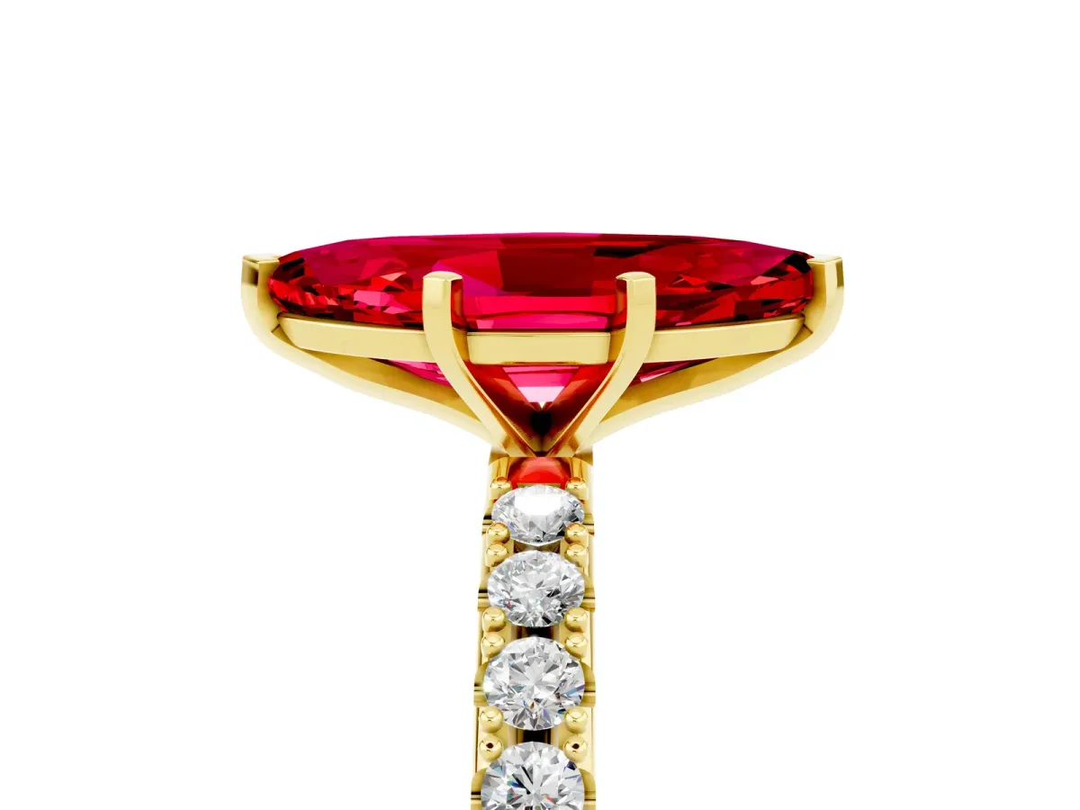 Marquise Cut Ruby Solitaire Pavé Band with Four-Prong Setting Yellow gold