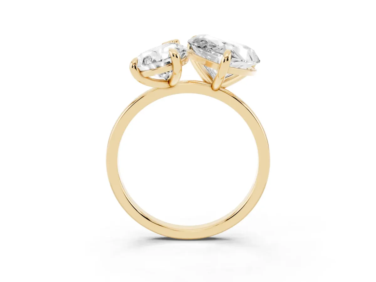 Pear and Heart Toi Moi Ring with Prong Setting and Plain Band Yellow gold