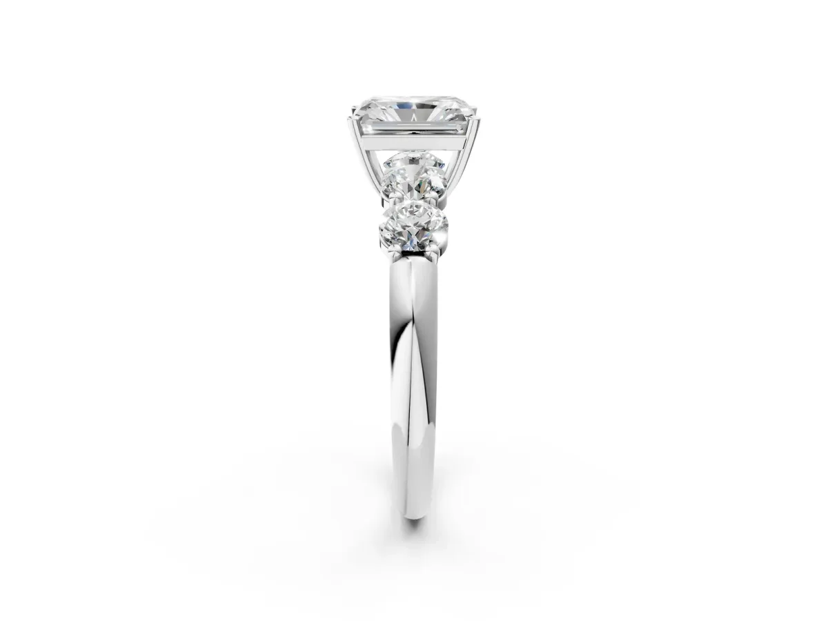 Radiant Cut Cut Five-Stone Prong Set Diamond Ring with Classic Band Platinum