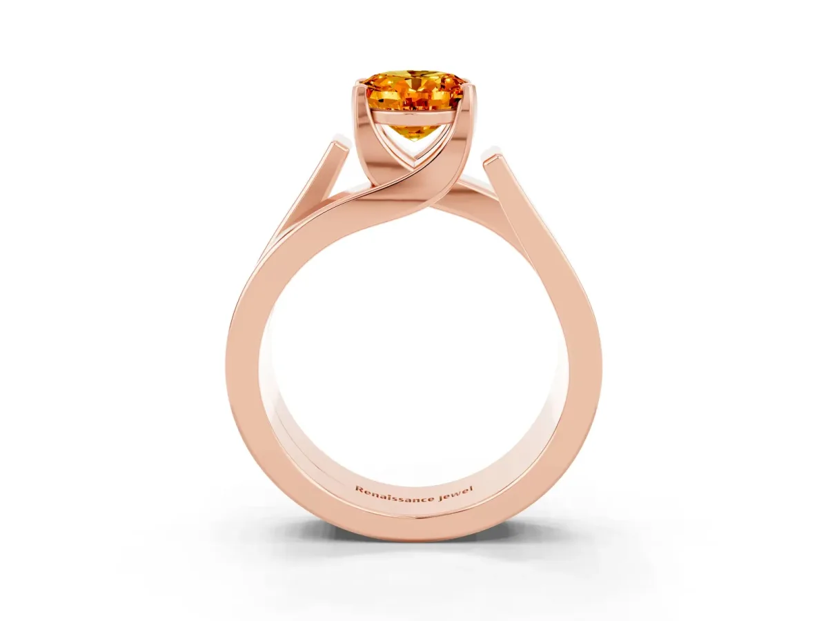 Modern Tension Set Oval Cut Citrine Solitaire Wide Band Ring Rose gold