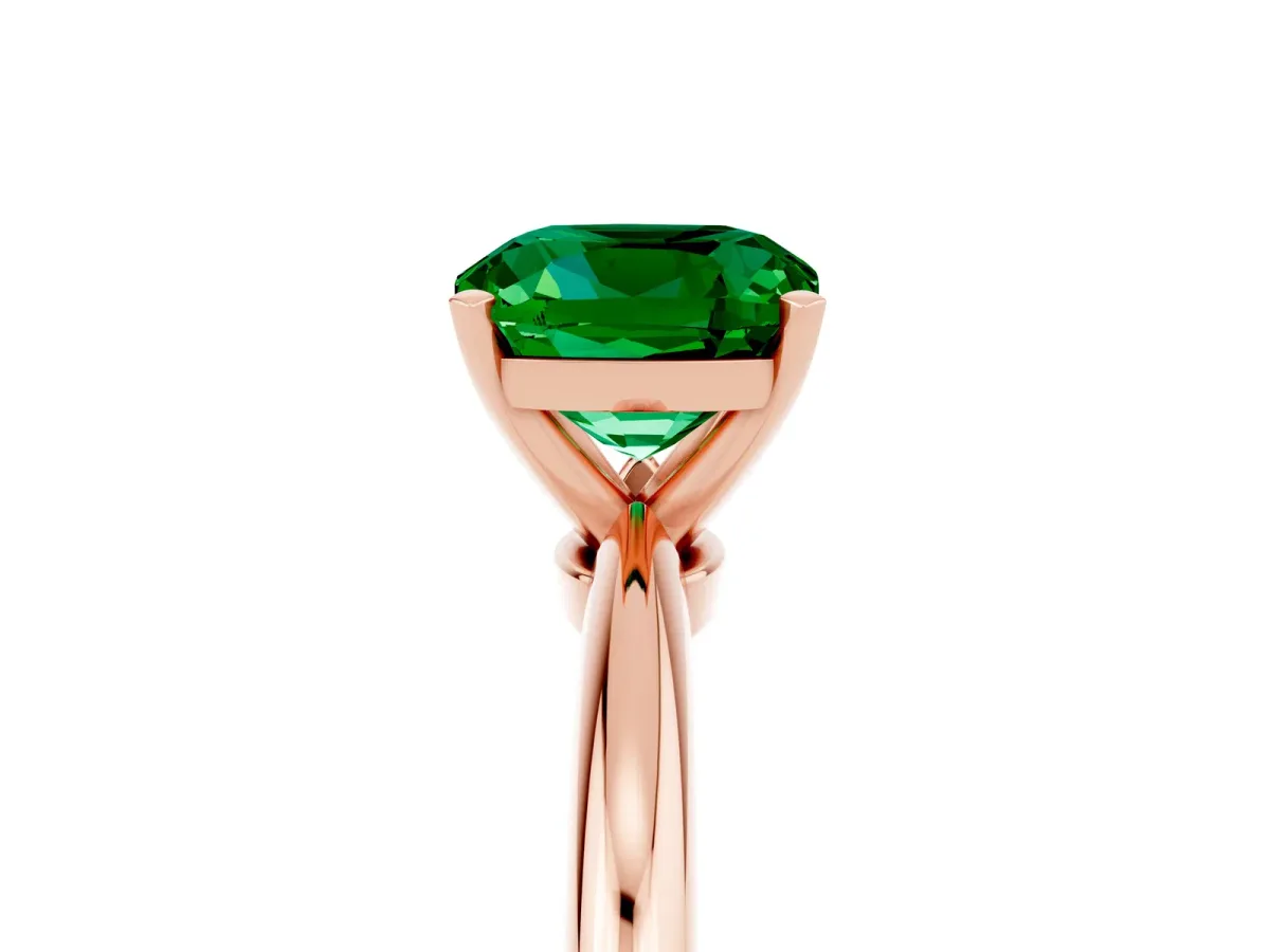 Cushion Cut Emerald Solitaire Ring with Six-Prong Setting and Classic Band Rose gold