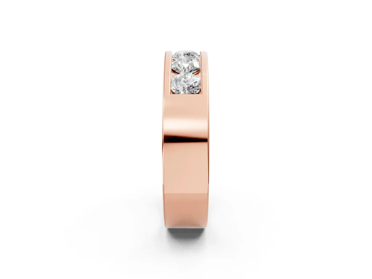 Round Diamond Linear Channel Mens Band Rose gold