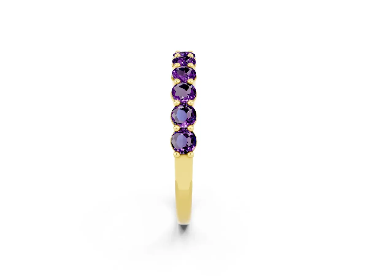 Round Amethyst Half Eternity Band with Prong Setting Yellow gold