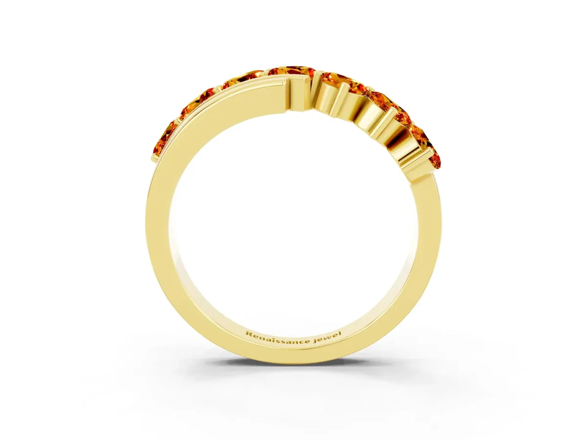 Round Citrine Wave Band with Channel and Shared Prong Setting Yellow gold