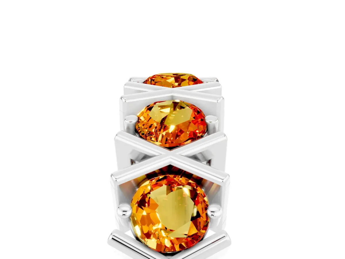 Round Citrine Channel Set Band with X-Prong Detail Silver