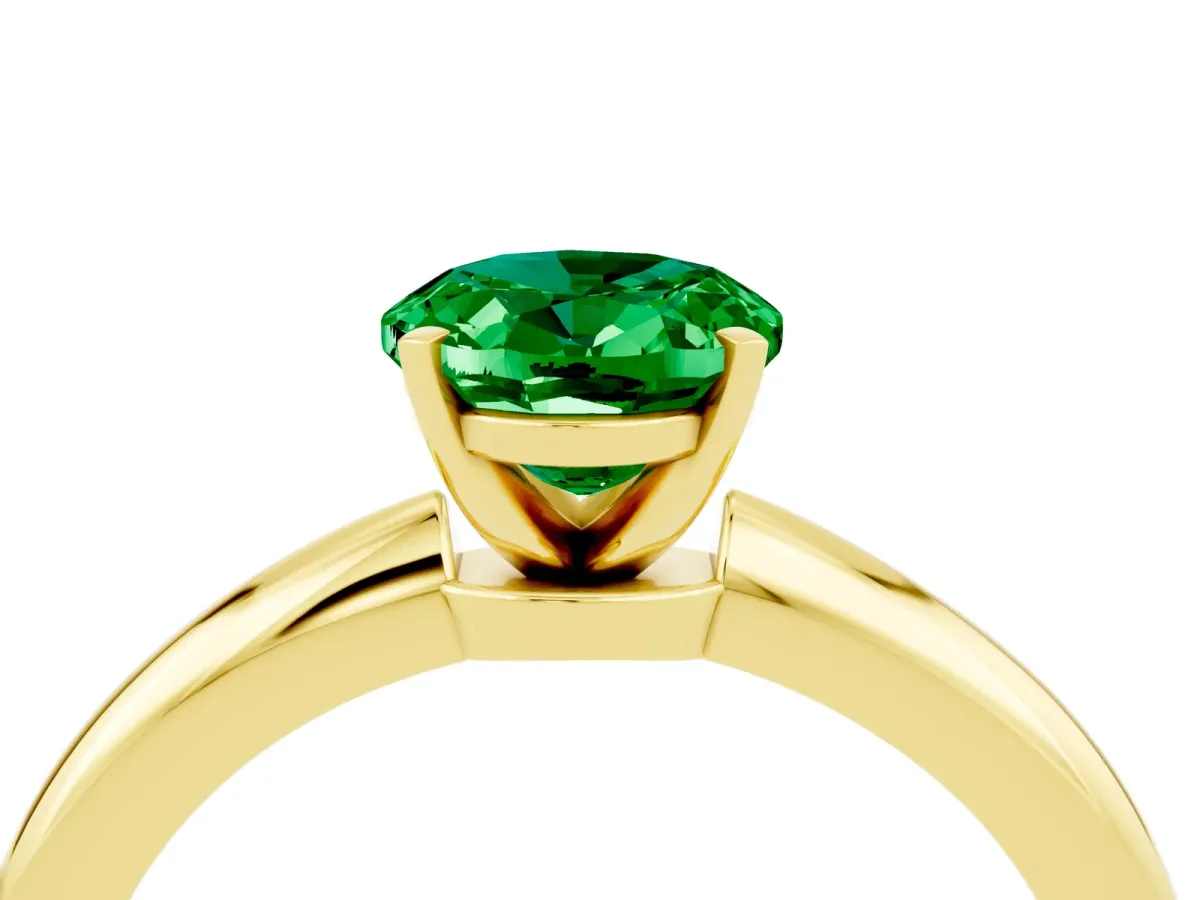Oval Cut Emerald Solitaire Ring with Six-Prong Setting and Classic Band Yellow gold