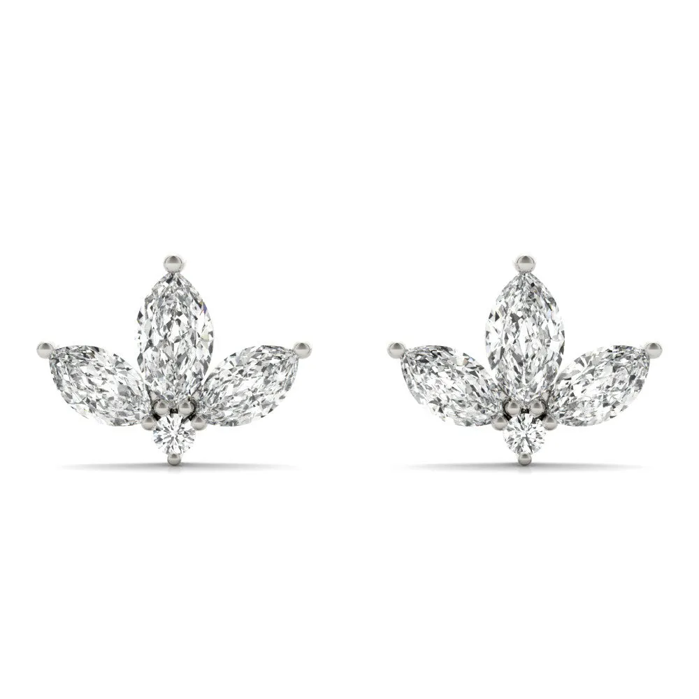 Marquise Cluster Stud Earrings with Round Prong Setting Silver