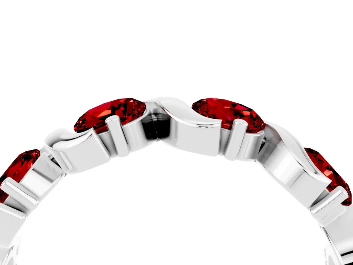 Round Ruby Half Eternity Band with Wave Prong Setting White gold