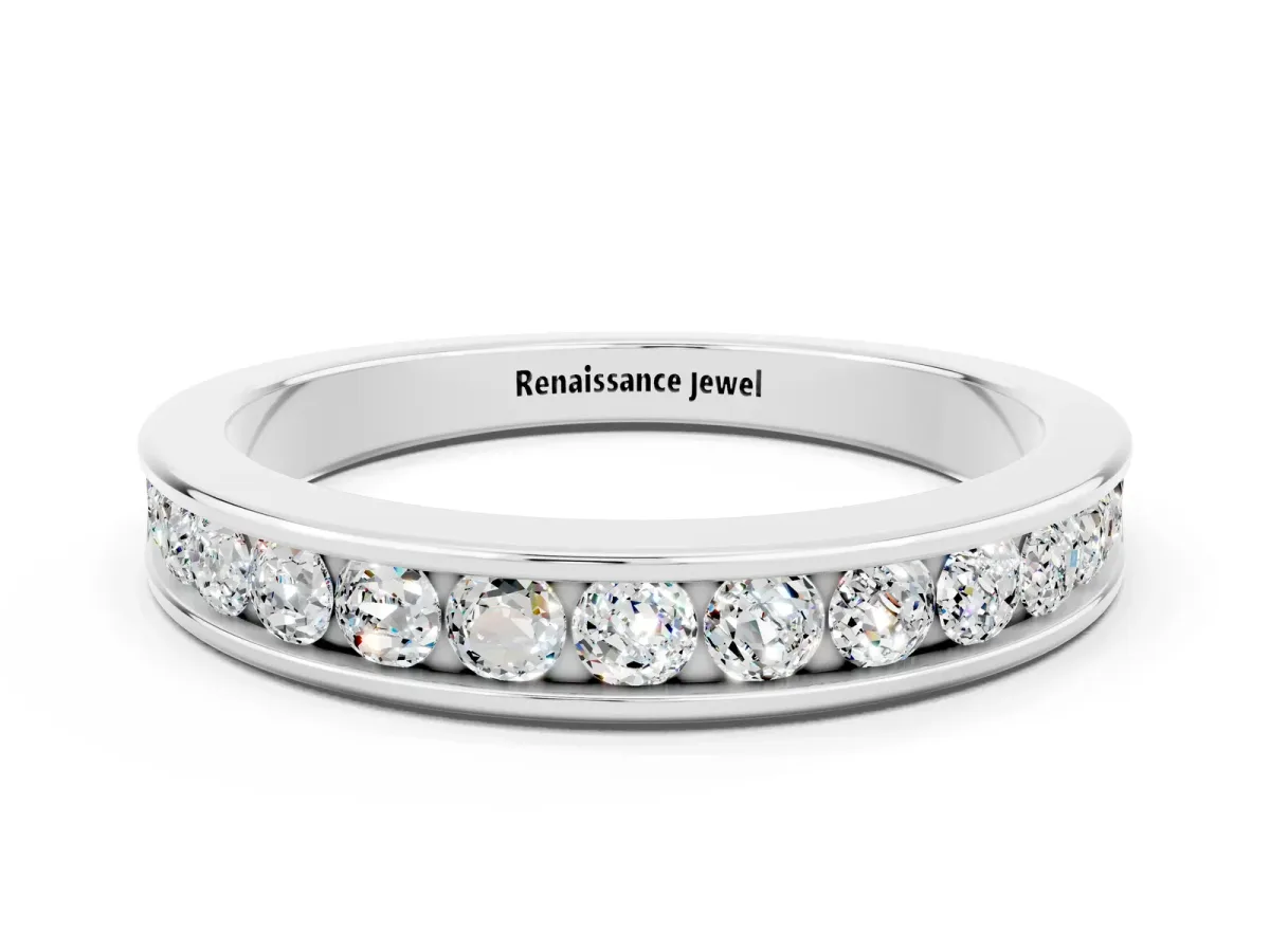 Channel Set Round Moissanite Eternity Band Platinum