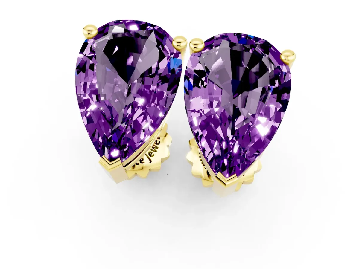 Pear Cut Amethyst Stud Earrings Yellow gold