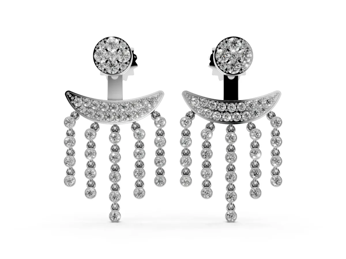 Round Diamond Chandelier Drop Earrings with Round Diamond Accents Platinum